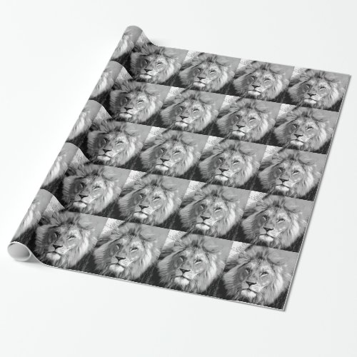 Black White Lion Wrapping Paper