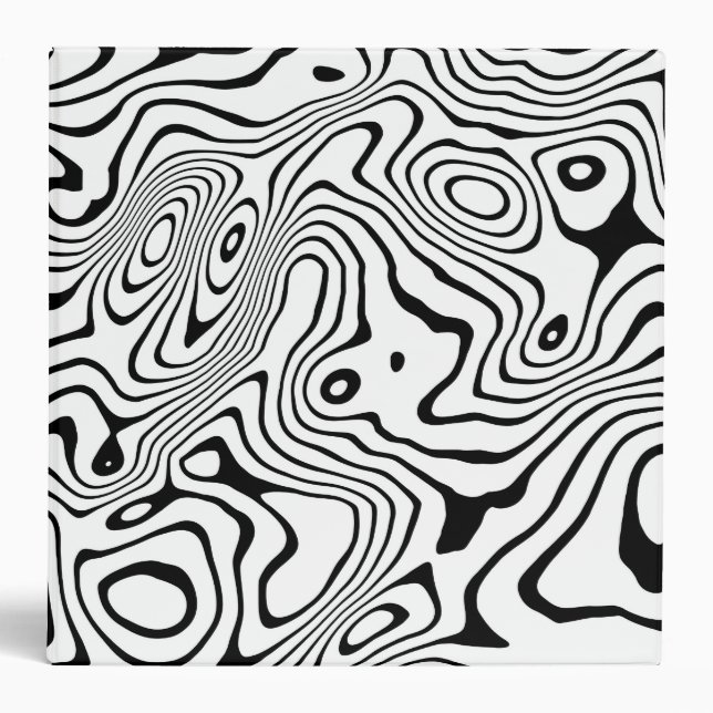 Black White liquid swirl Abstract Design 3 Ring Binder (Front)