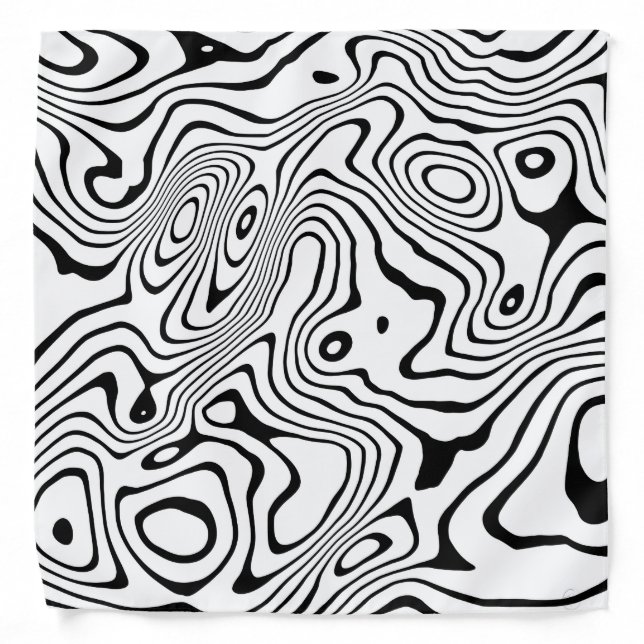 Black White liquid swirl Abstract Design Bandana (Front)