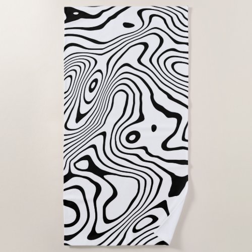 Black White liquid swirl Abstract Design Beach Towel