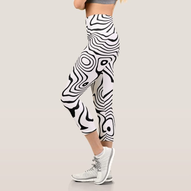 Black White liquid swirl Abstract Design Capri Leggings Zazzle