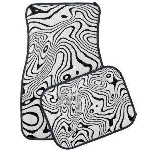 Black White liquid swirl Abstract Design Car Floor Mat