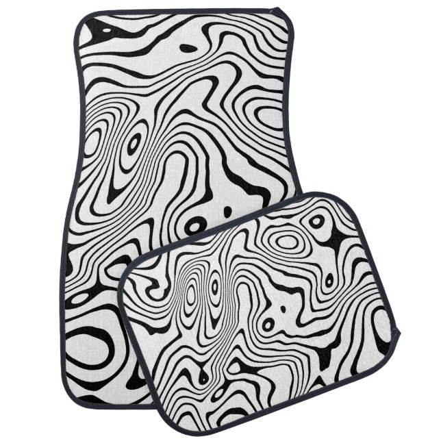 Black White liquid swirl Abstract Design Car Floor Mat (Set)