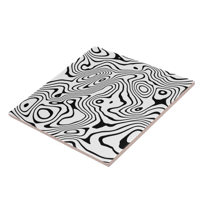 Black White liquid swirl Abstract Design Ceramic Tile (Side)