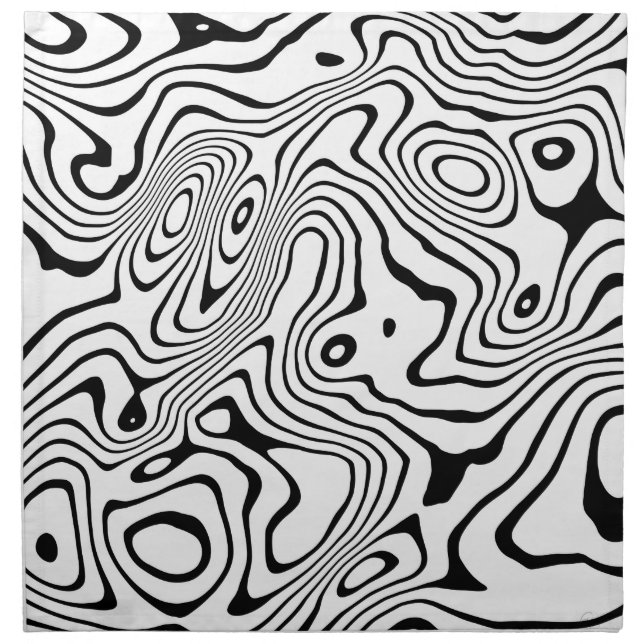 Black White liquid swirl Abstract Design Cloth Napkin (Front)