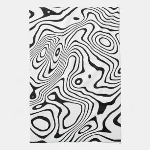 Black White liquid swirl Abstract Design Kitchen Towel