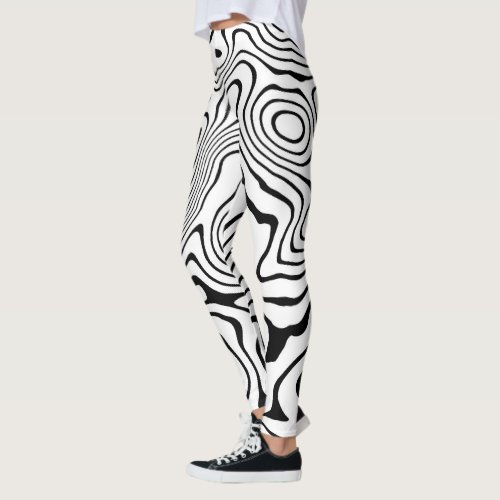 Black White liquid swirl Abstract Design Leggings