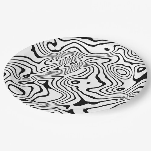 Black White liquid swirl Abstract Design Paper Plates