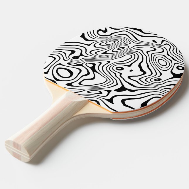 Black White liquid swirl Abstract Design Ping Pong Paddle (Front Angle)
