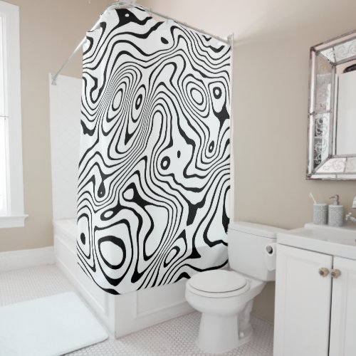 Black White liquid swirl Abstract Design Shower Curtain