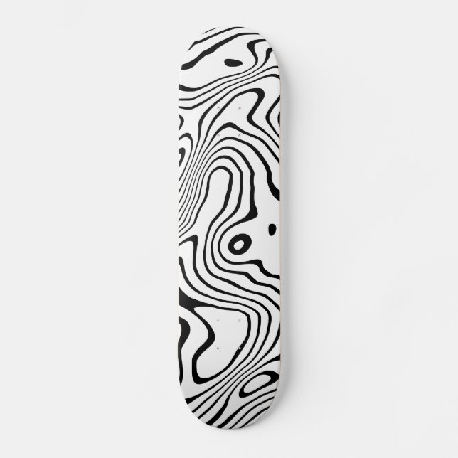 Black White liquid swirl Abstract Design Skateboard (Front)
