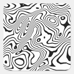 Black White liquid swirl Abstract Design Square Sticker