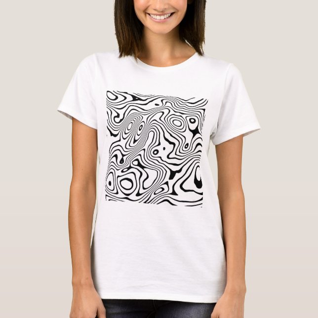 Black White liquid swirl Abstract Design T-Shirt (Front)