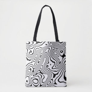 Black White liquid swirl Abstract Design Tote Bag