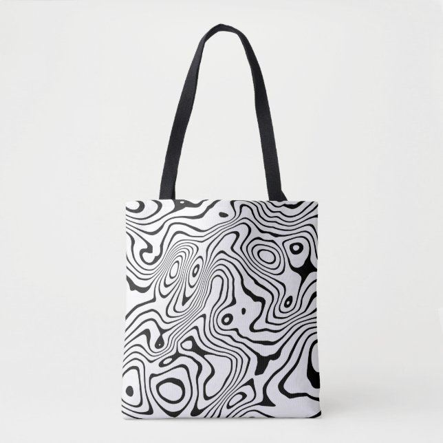 Black White liquid swirl Abstract Design Tote Bag (Front)
