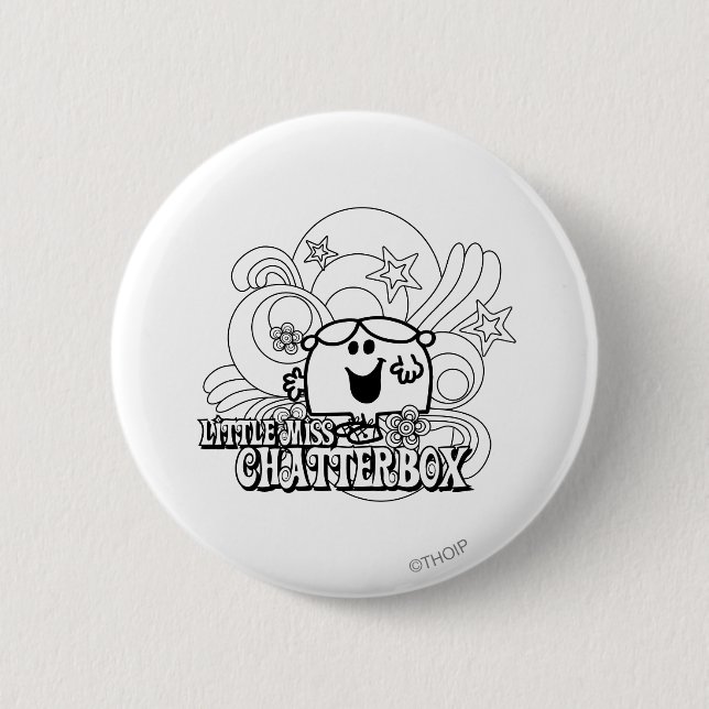 Black & White Little Miss Chatterbox Pinback Button (Front)