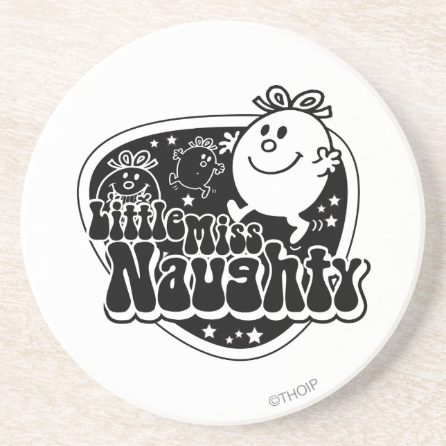 Black & White Little Miss Naughty Sandstone Coaster (Front)