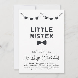 Black & White Little Mister Boy Baby Shower Invitation