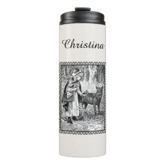 Black White Little Red Riding Hood Basket Wolf Thermal Tumbler
