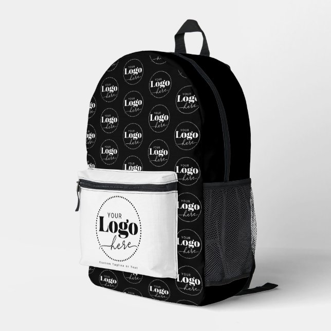Black White Logo Branding Promotional Business Printed Backpack (Back Corner Right)