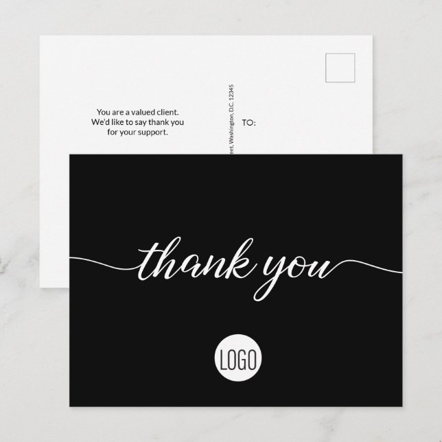 Black White logo Customer Appreciation Thank you Postcard (Front/Back)