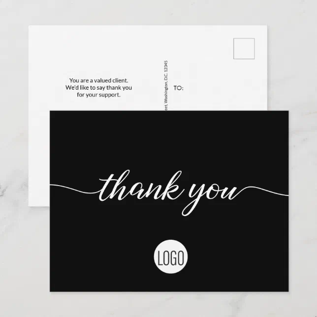 Black White logo Customer Appreciation Thank you Postcard | Zazzle