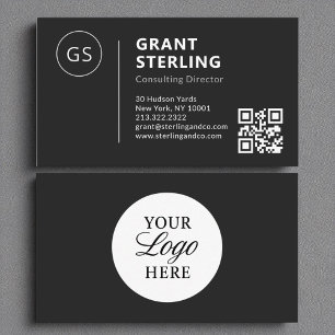 Black White Logo Minimalist Professional QR Code Business Card