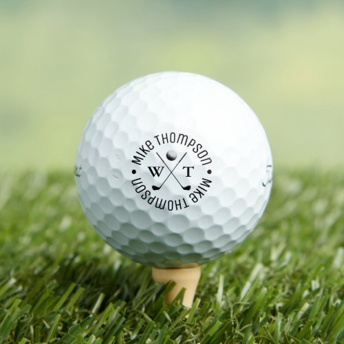 Black  White Logo Monogram for a Golf_Player  Golf Balls