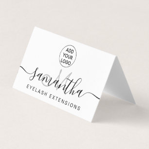 black white logo name eyelash extensions aftercare business card