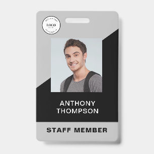 Black White Logo Photo QR code Business Staff ID Badge