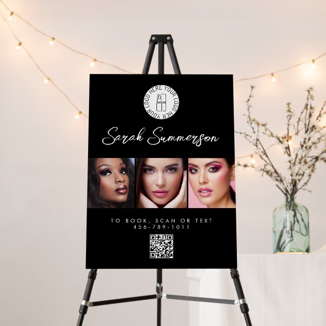 Black White Logo QR Code 3 Photo Makeup Studio Foam Board (In Situ (Stand))