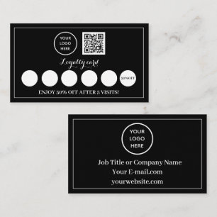 Black White Logo QR code Business Reward Punch Loyalty Card