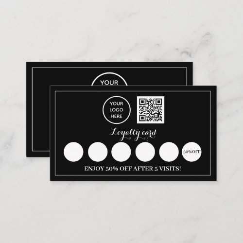 Black White Logo QR code Business Reward Punch Loyalty Card