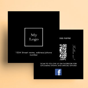 Black white logo QR code Facebook premium Square Business Card