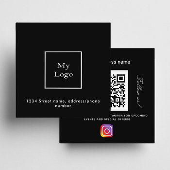 Black White Logo Qr Code Instagram Follow Us Square Business Card by ThunesBiz at Zazzle