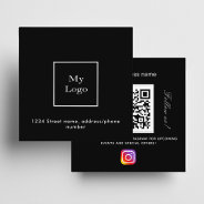 Black White Logo Qr Code Instagram Follow Us Square Business Card at Zazzle