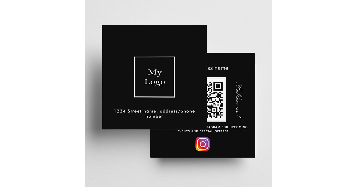 Black white logo QR code Instagram follow us Square Business Card | Zazzle
