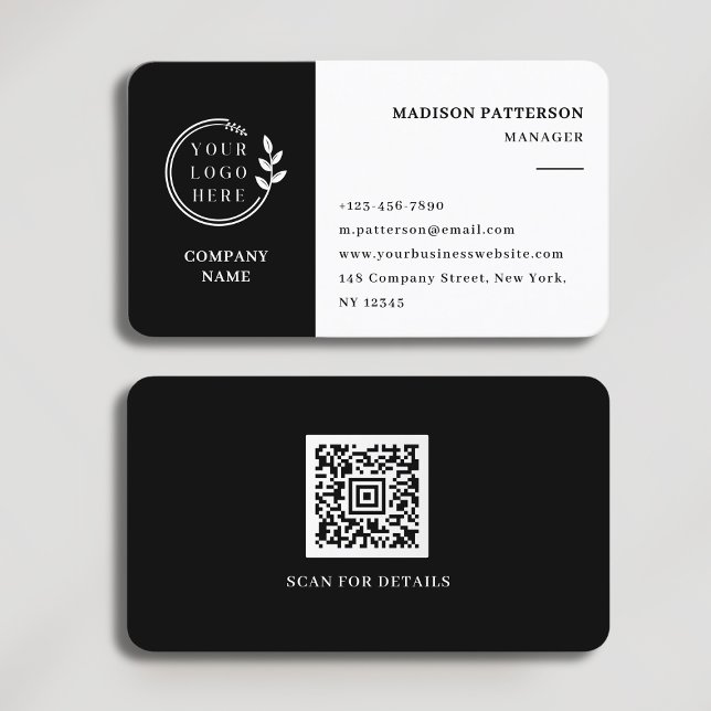 Black White Logo QR Code Minimalist Modern Business Card (Creator Uploaded)