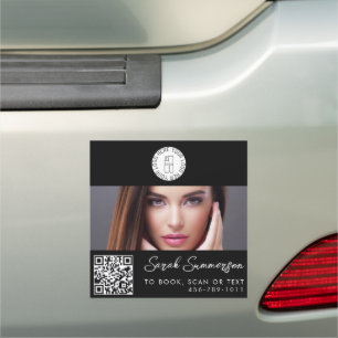 Black White Logo QR Code Photo Makeup Studio Car Magnet