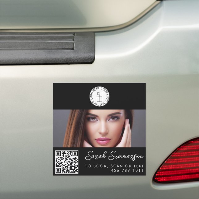 Black White Logo QR Code Photo Makeup Studio Car Magnet (In Situ)