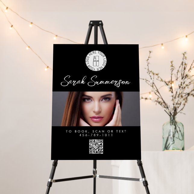 Black White Logo QR Code Photo Makeup Studio Foam Board (In Situ (Stand))