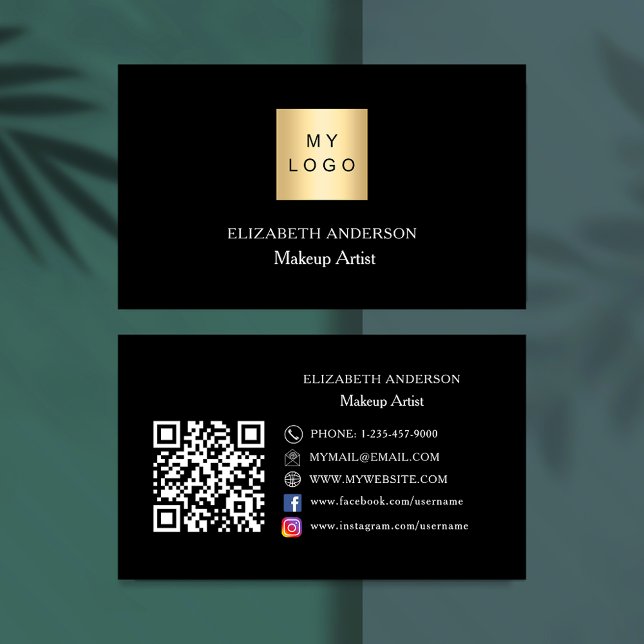 Black white logo Qr code social media premium Business Card (Creator Uploaded)