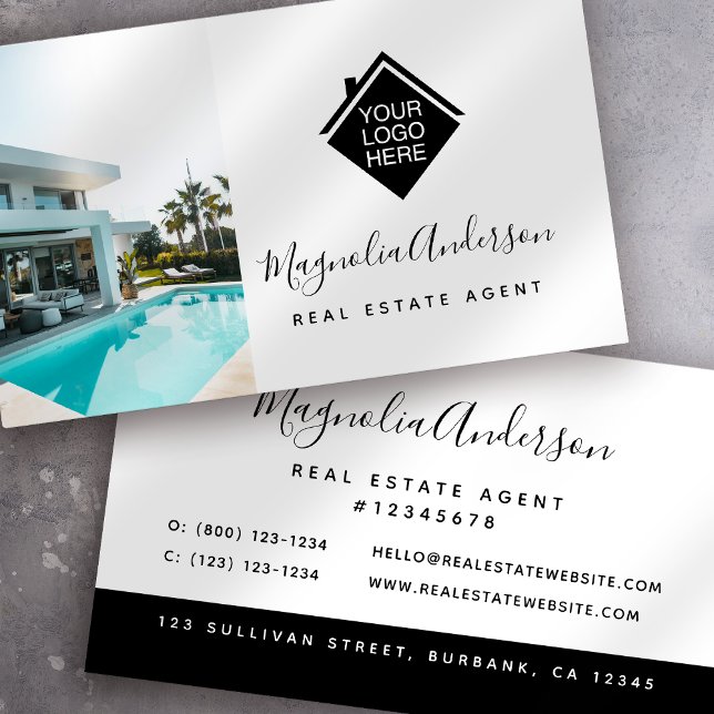 Black White Logo Real Estate  Business Card (Creator Uploaded)