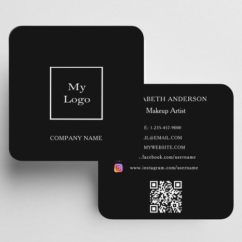 Black white logo social media QR code modern Square Business Card