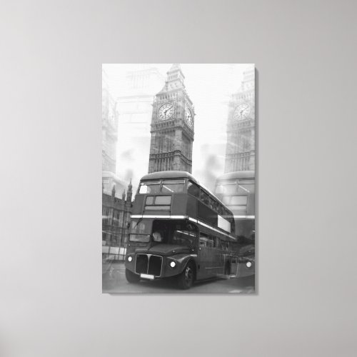 Black White London Bus Big Ben Canvas Print