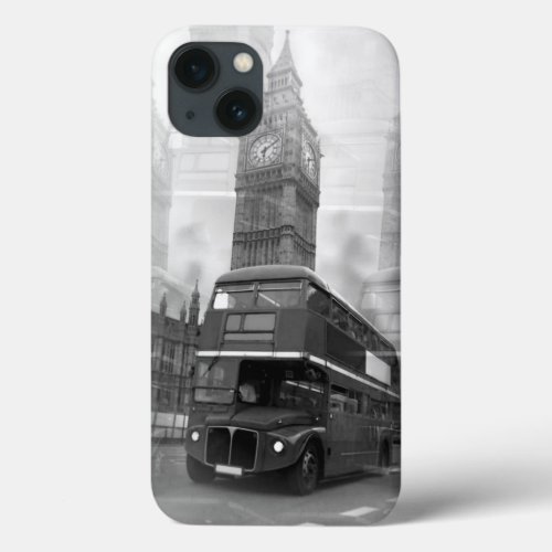 Black White London Bus Big Ben iPhone 13 Case