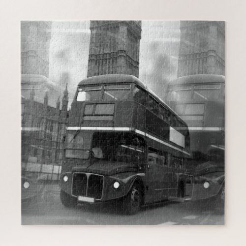 Black  White London Bus  Big Ben Jigsaw Puzzle