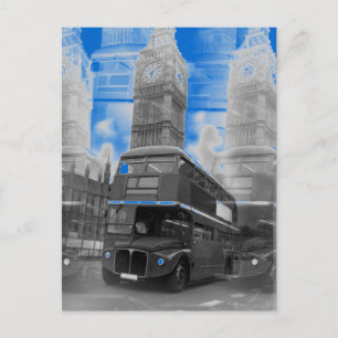 Black & White London Bus & Big Ben Postcard