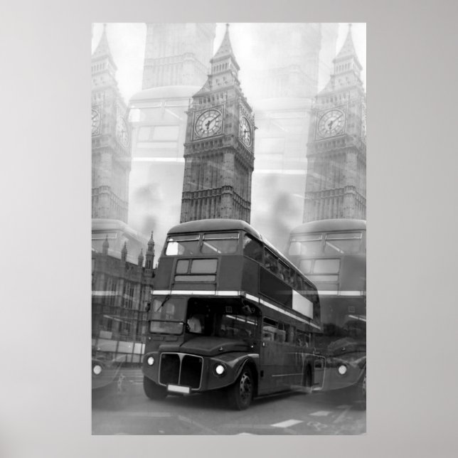 Black White London Bus Big Ben Poster (Front)