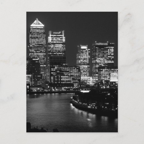 Black White London City Night UK British Travel Postcard